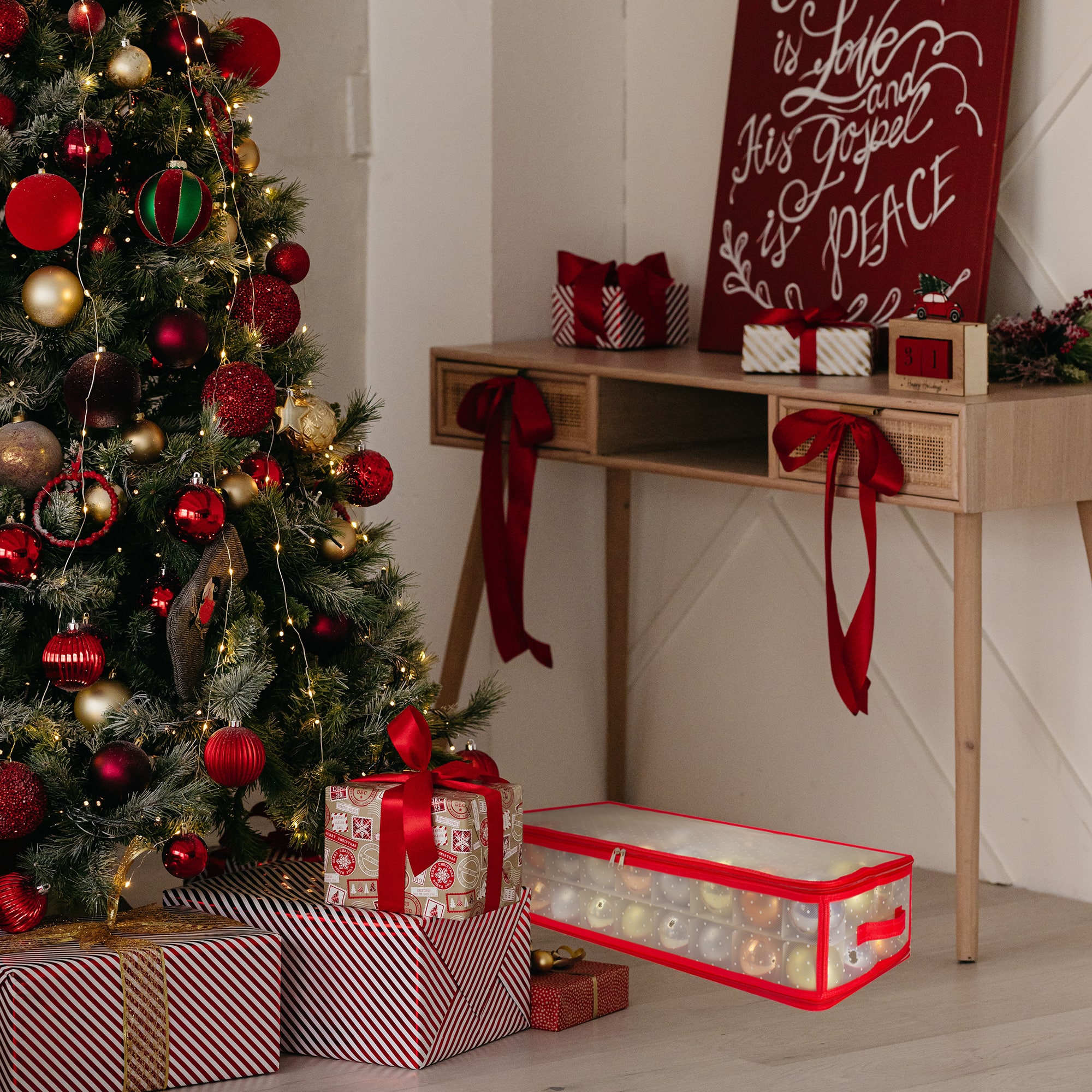 29" Red & Clear Zip Up Christmas Storage Box